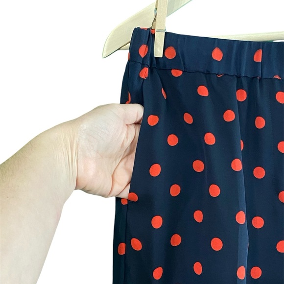 NWT Theory Deep Navy Blue Red Multi Polka Dot Wide Leg Pant in Neon Silk - Picture 5 of 11